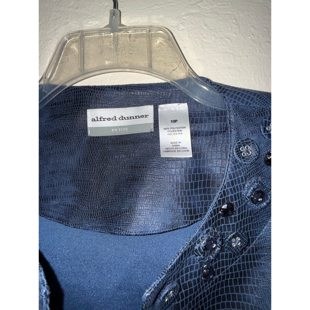 Alfred Dunner Petite Blue Textured Embellished Blazer Jacket - Picture 2 of 7